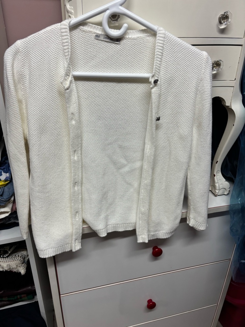 Zara Cream Textured Knit Button-Front Cardigan